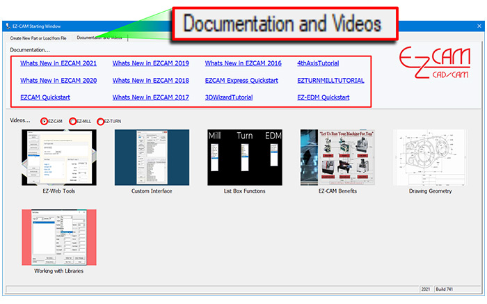 Starting Window has a new tab displaying helpful PDF documents and product Videos